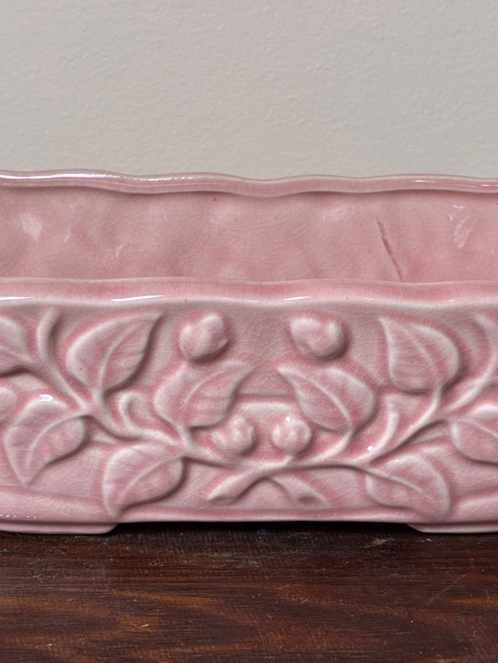 Vintage 1940s McCoy Pottery Ivy & Berries Pink Rectangular Planter